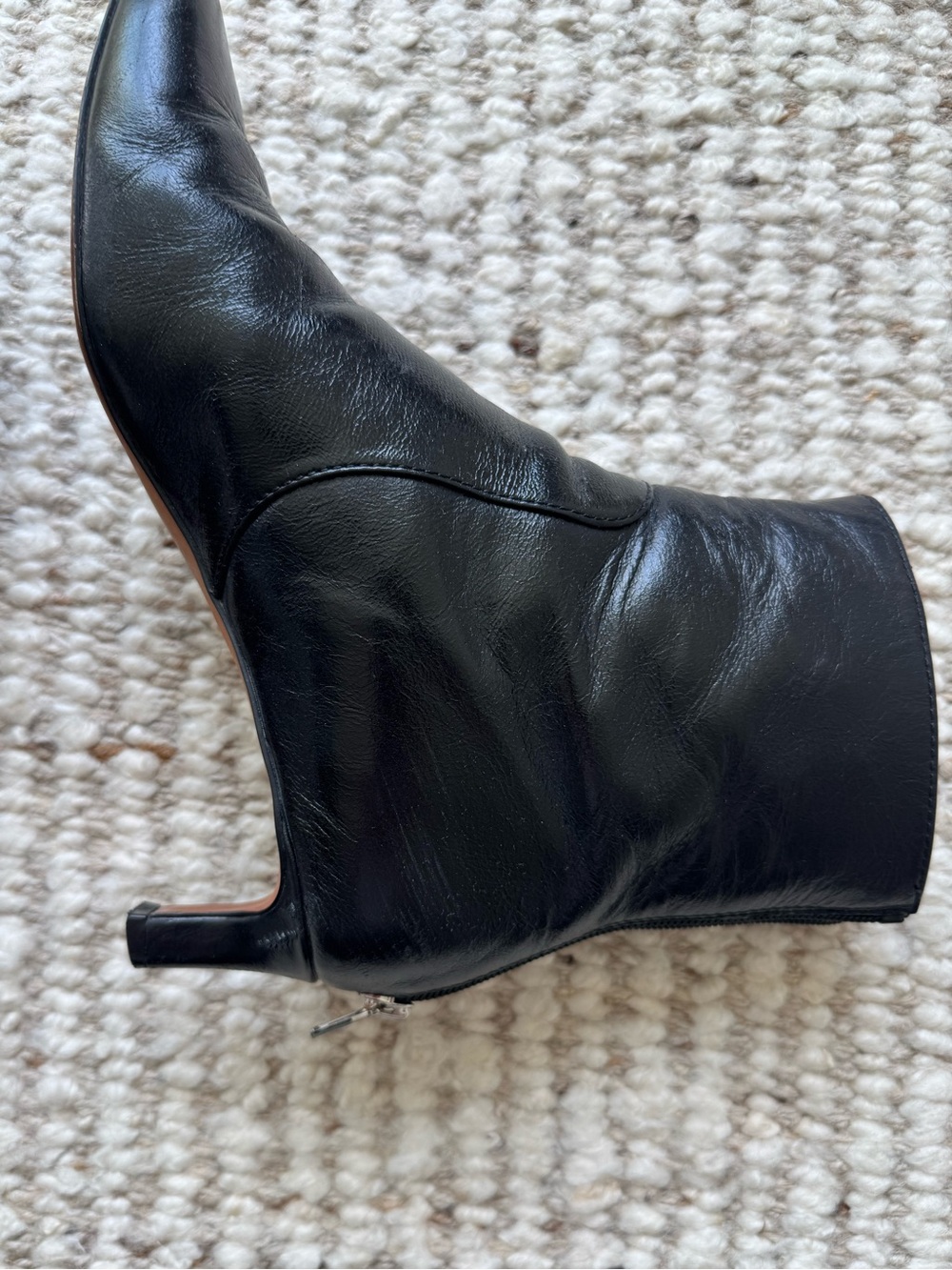 Madewell The Dimes Kitten Heel Ankle Boot Black Crinkle Leather Size 8 - Picture 7 of 13